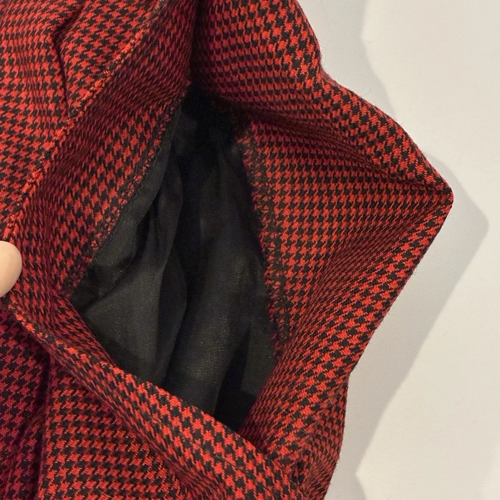 VTG‎ 90s Liz Claiborne Academia Wool Houndstooth Pencil Skirt Sz 8P Red Preppy